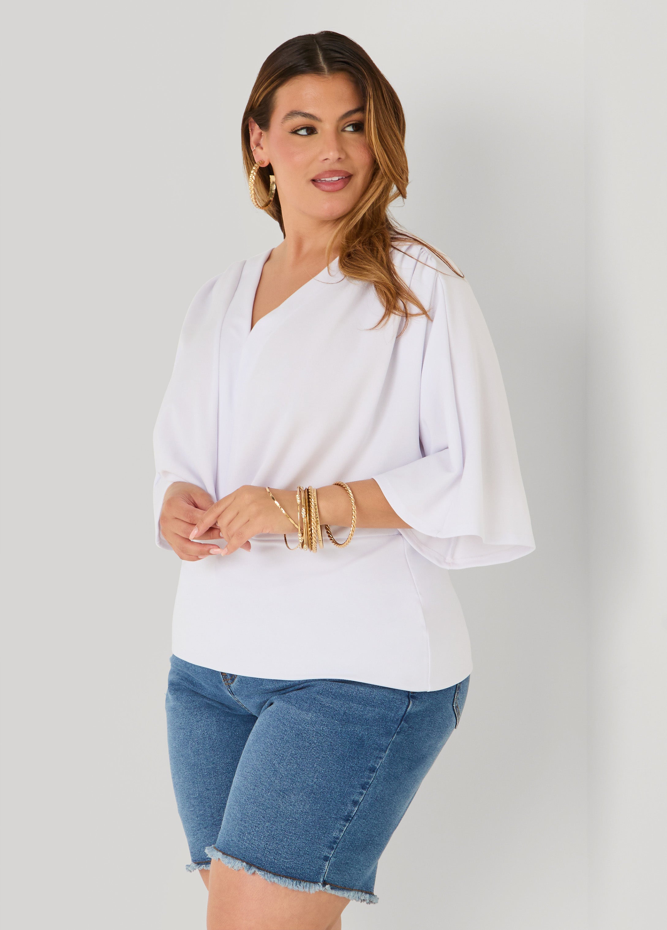 V Neck Stretch Crepe Top