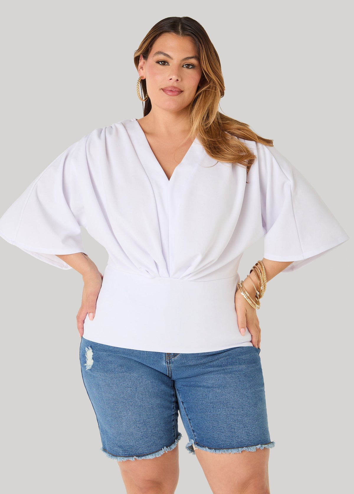 V Neck Stretch Crepe Top