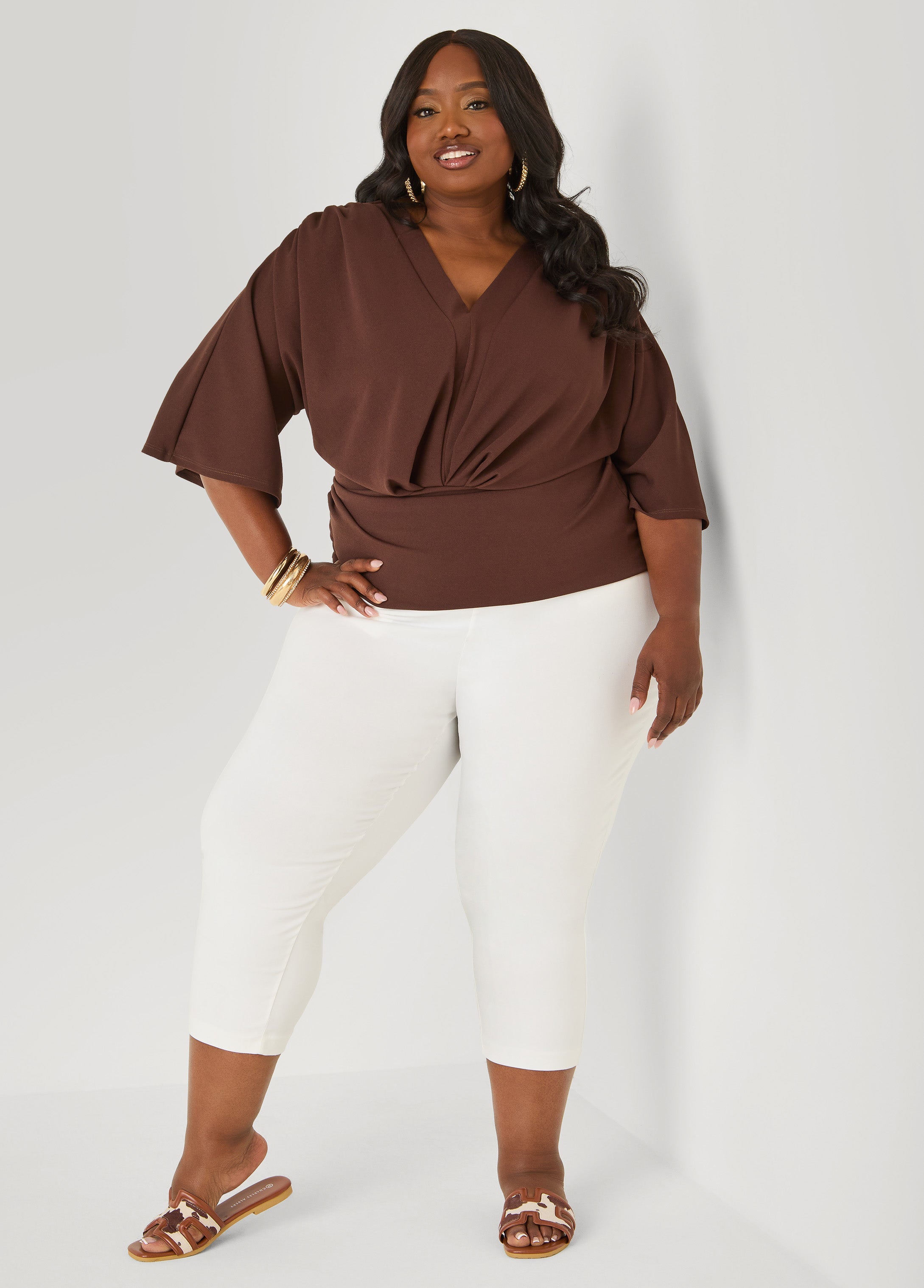 V Neck Stretch Crepe Top