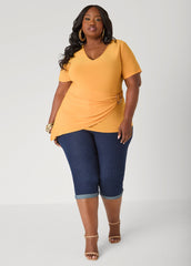 Gathered Embellished V Neck Top