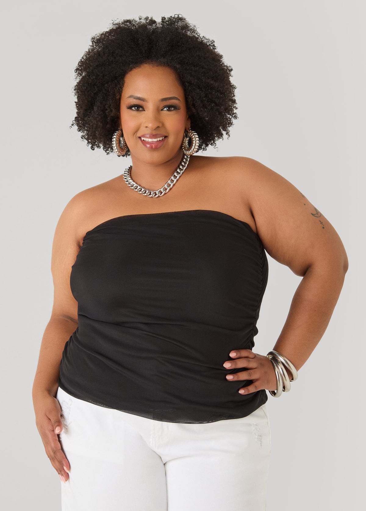 Ruched Mesh Tube Top