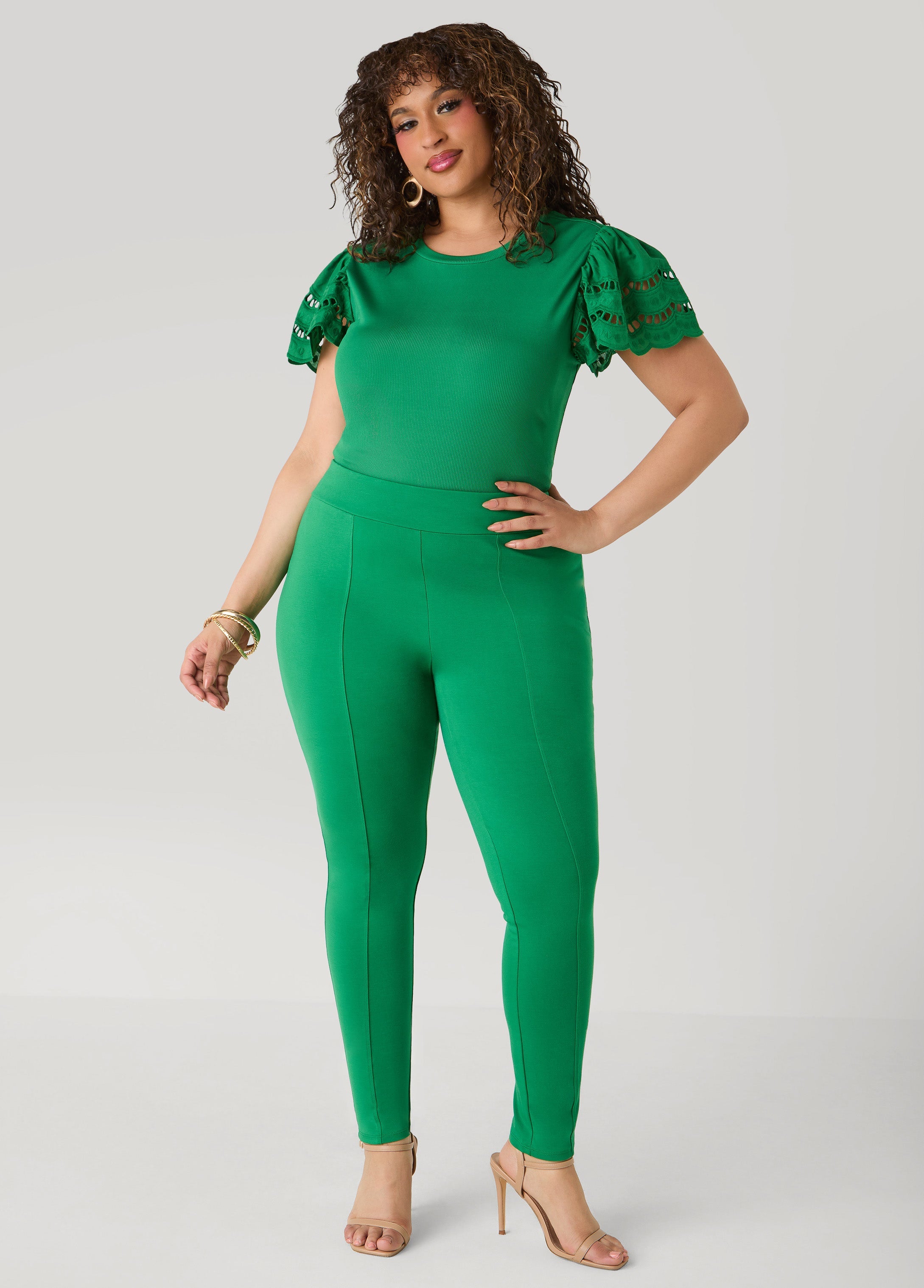 Eyelet Paneled Ribbed Top
