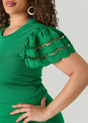 Eyelet Paneled Ribbed Top