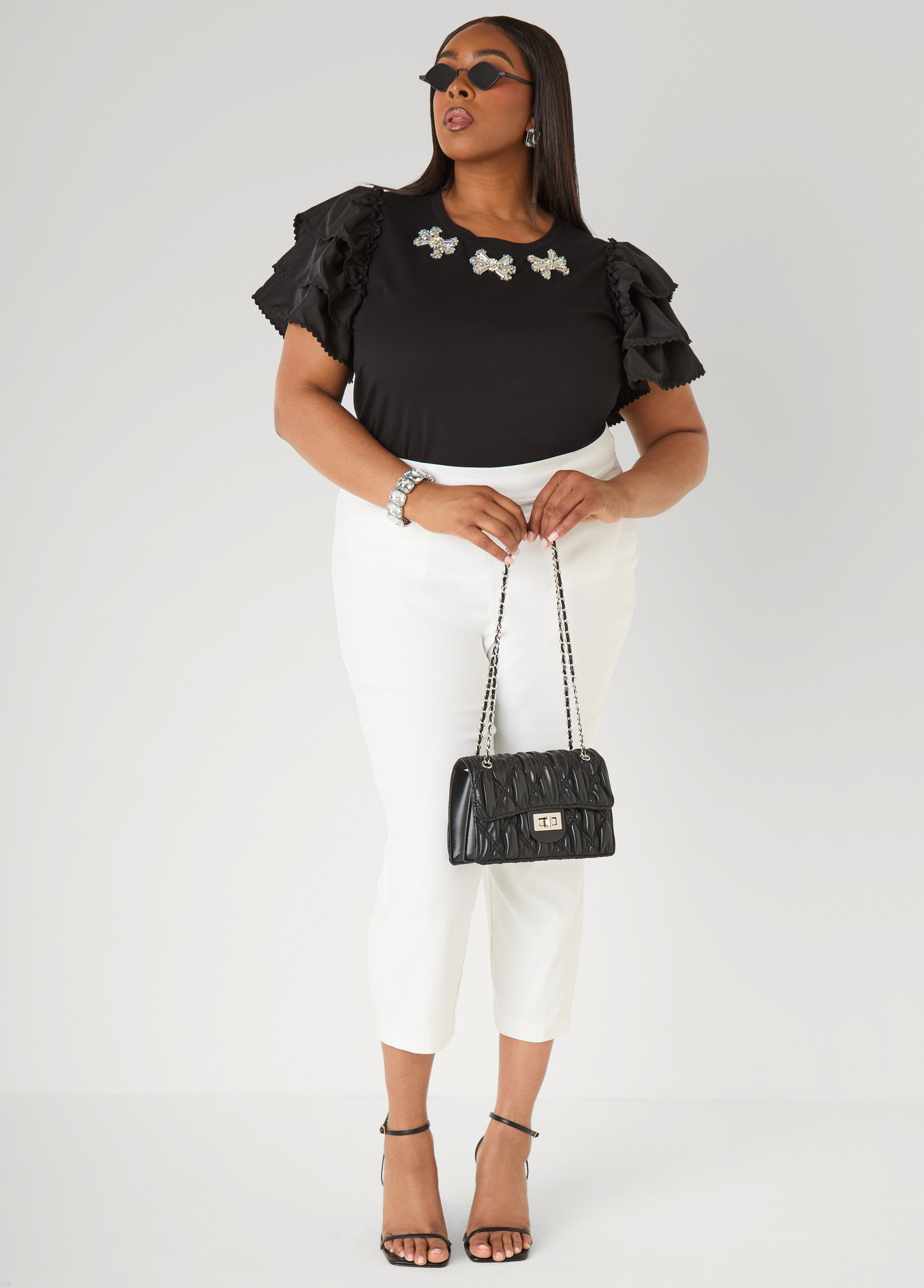 Ruffled Embellished Jersey Tee