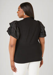 Ruffled Embellished Jersey Tee