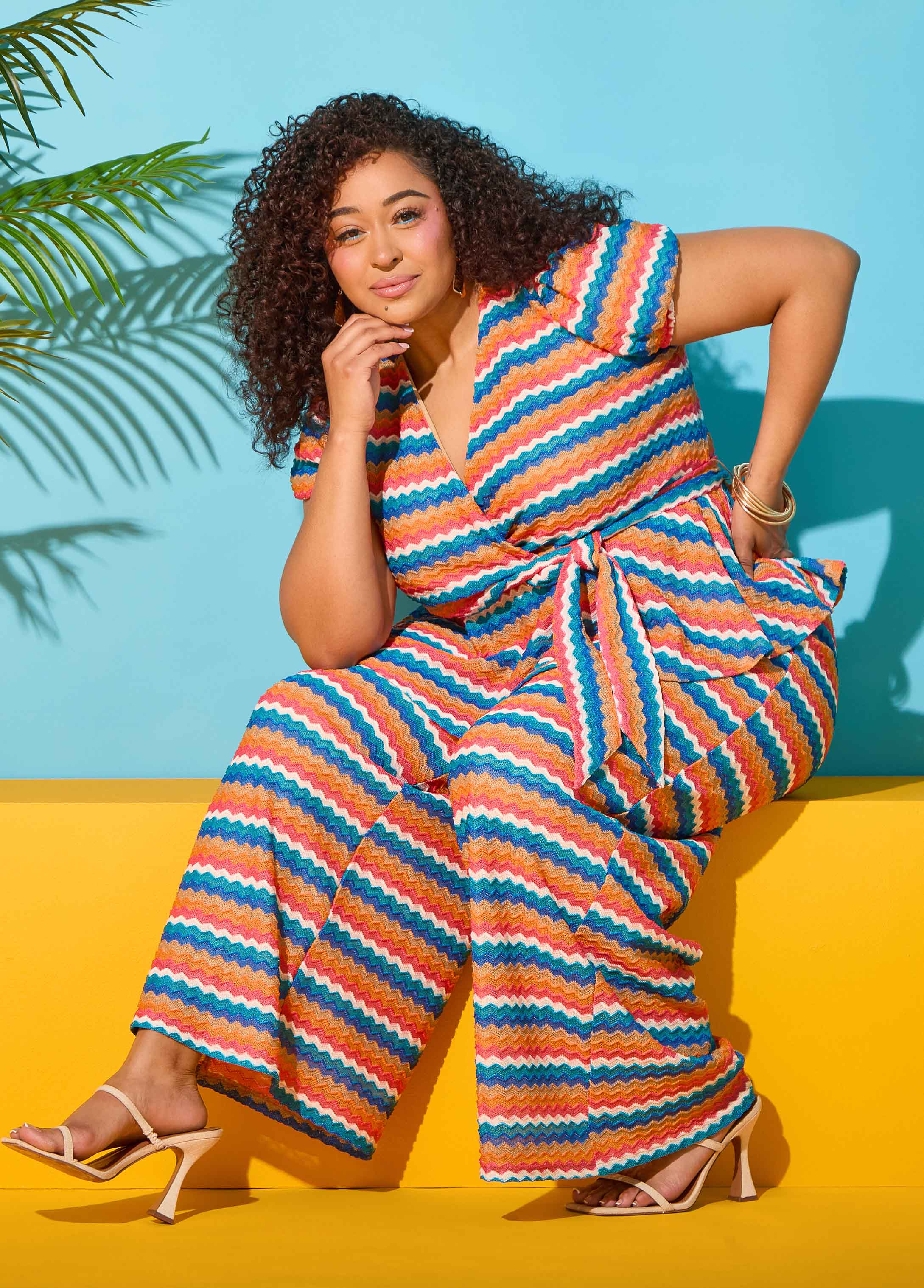 Chevron Knit Faux Wrap Top