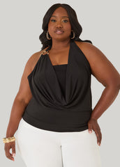 Embellished Cowl Neck Halter Top
