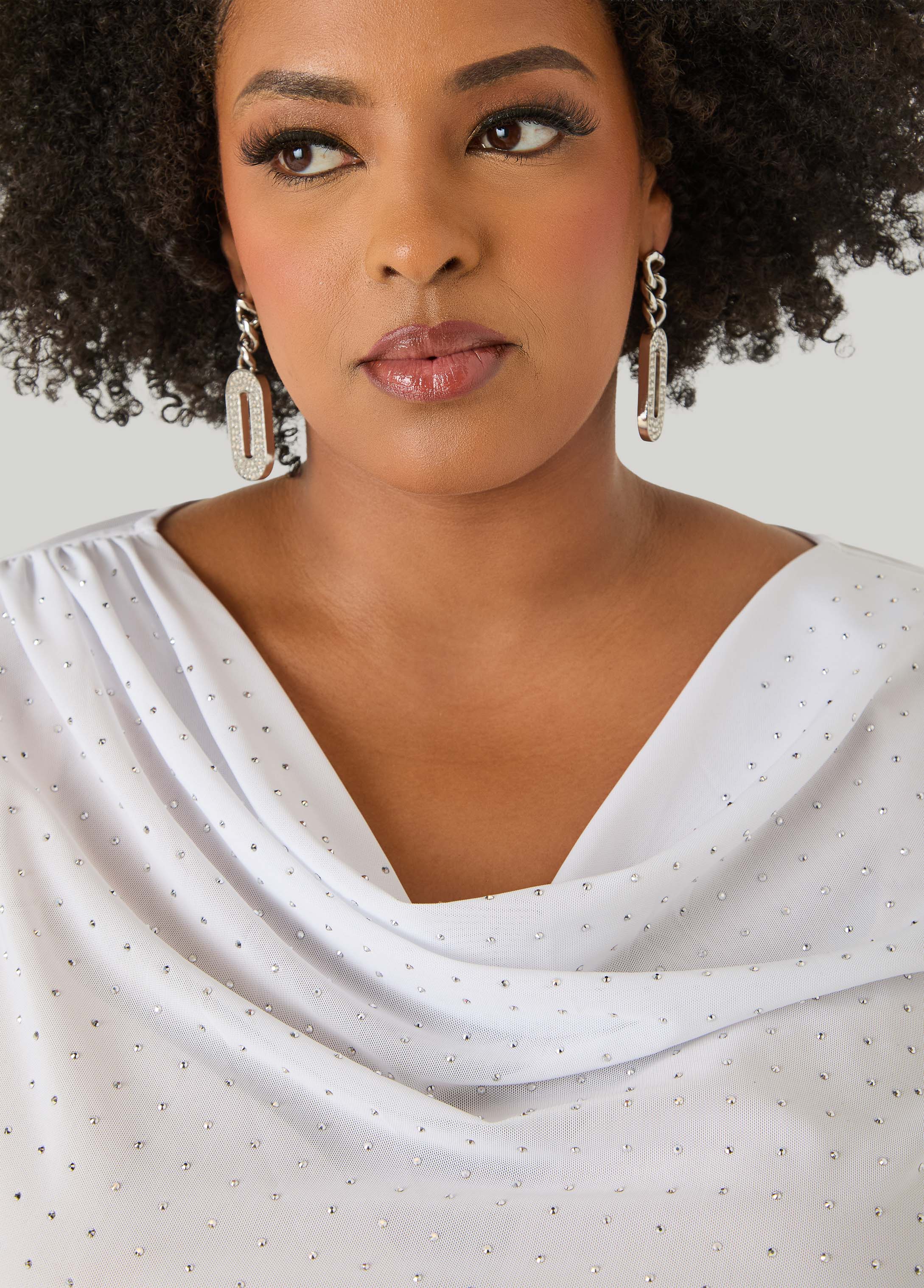 Crystal Cowl Neck Mesh Top