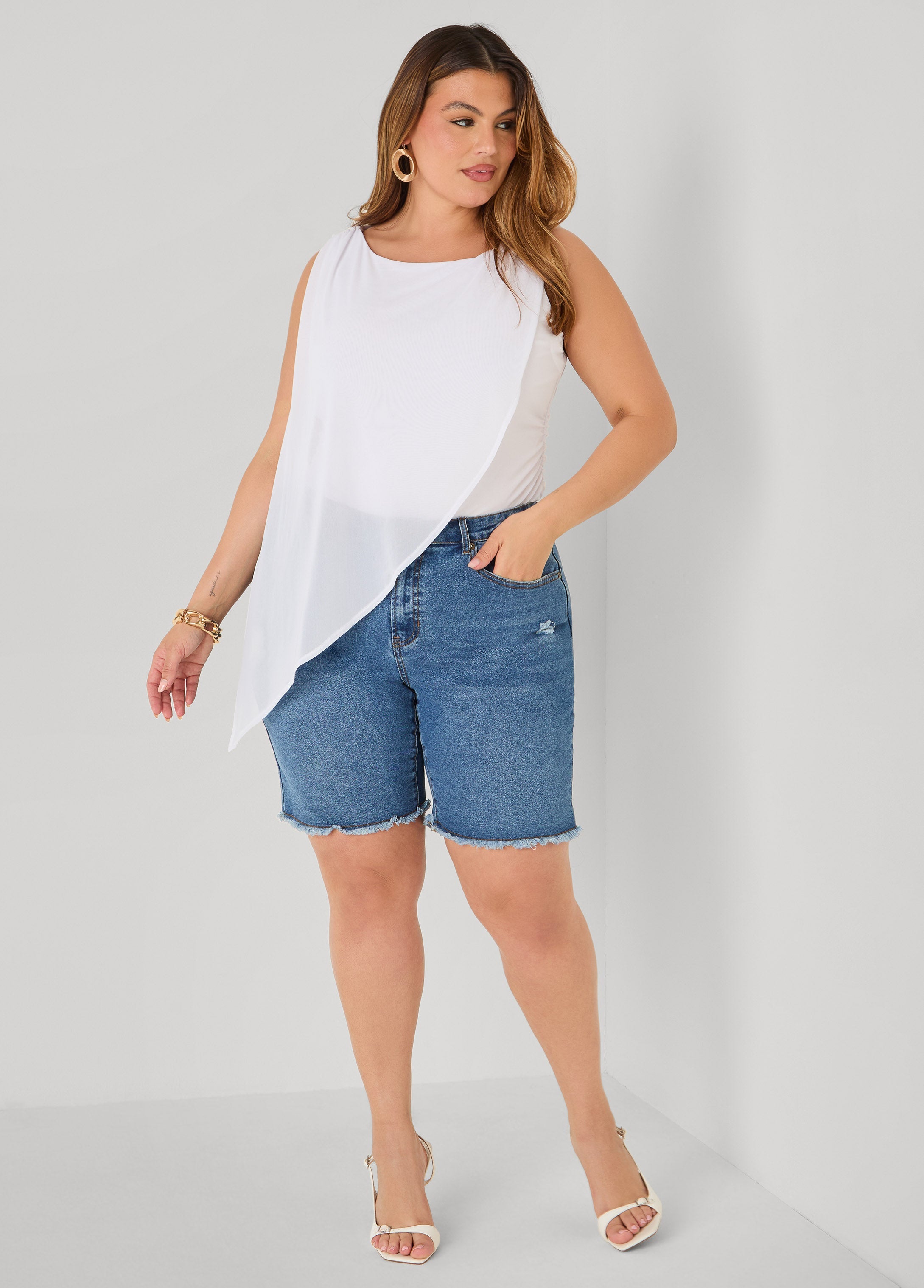 Asymmetric Draped Mesh Top