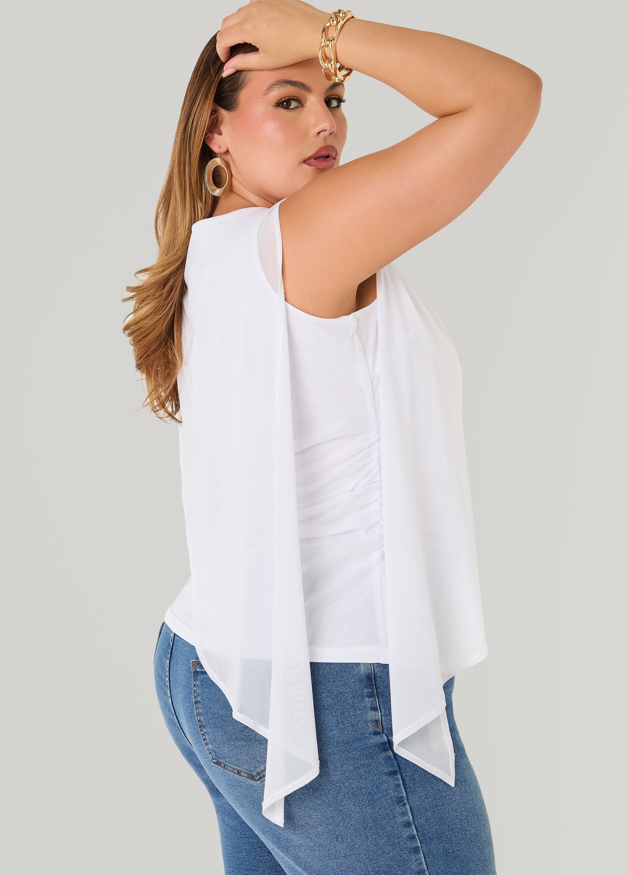 Asymmetric Draped Mesh Top