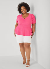 Puff Sleeved Textured Peplum Top