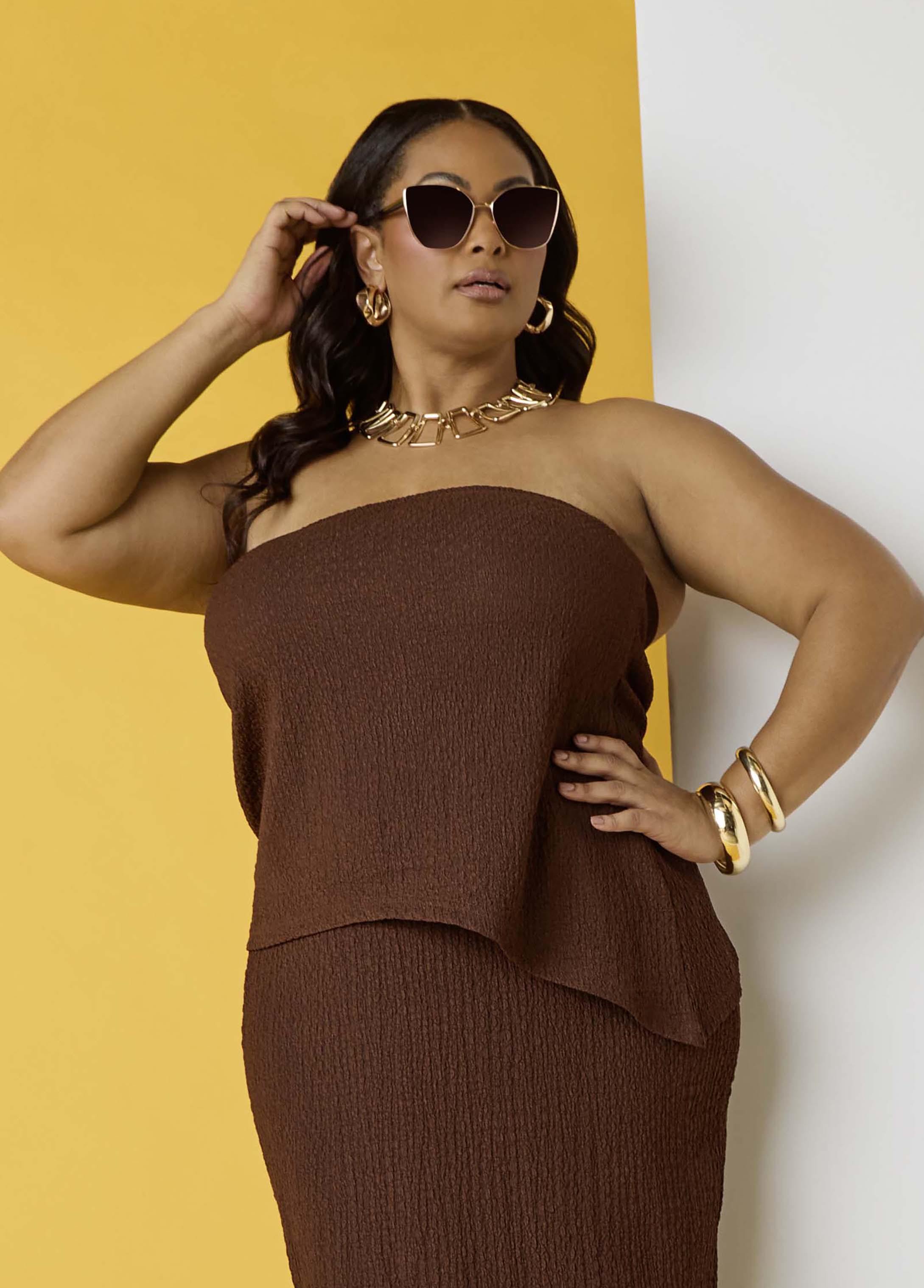 Textured Asymmetric Tube Top