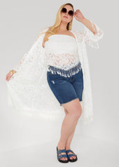 Fringed Floral Lace Duster