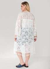 Fringed Floral Lace Duster