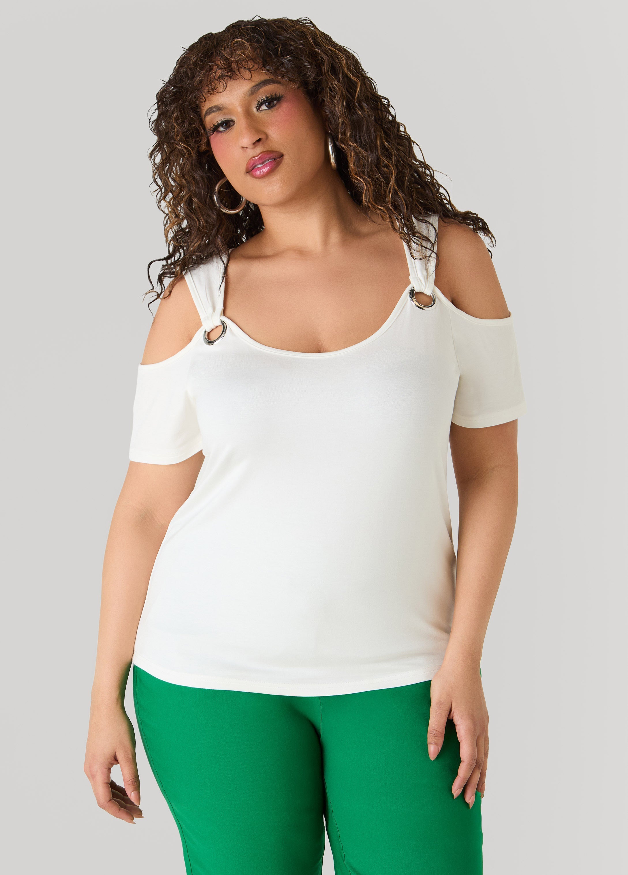 Grommet Cold Shoulder Top