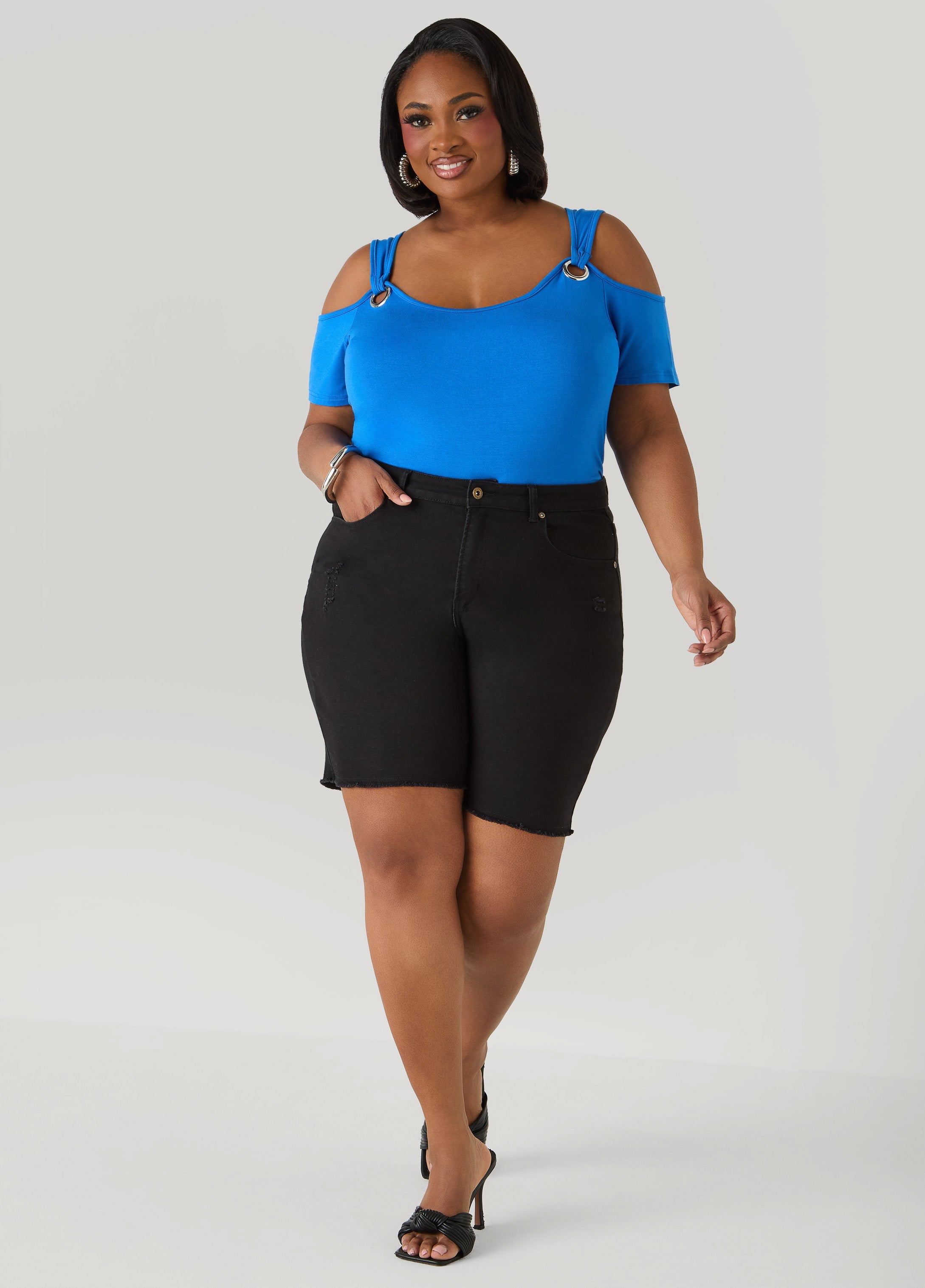 Grommet Cold Shoulder Top