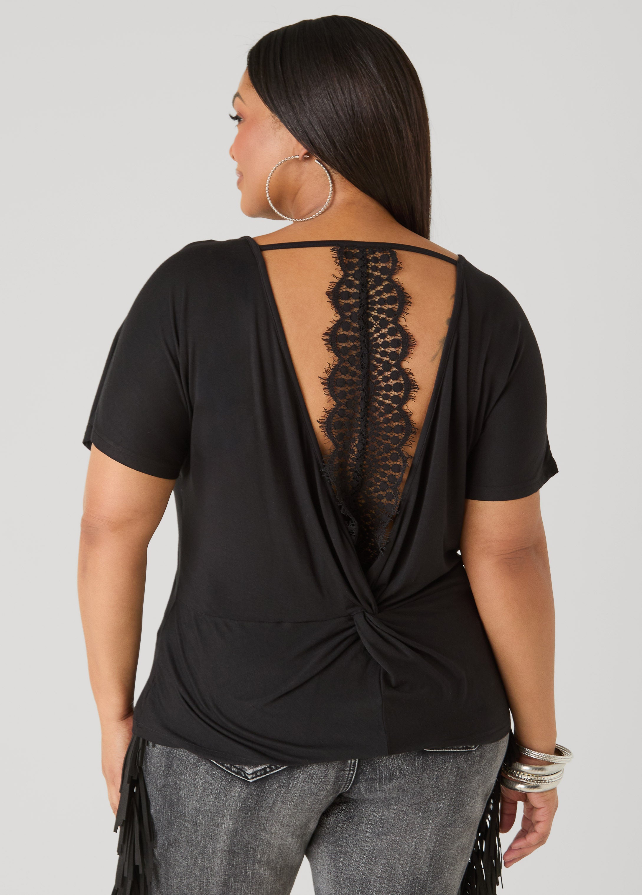 Lace Paneled Open Back Top
