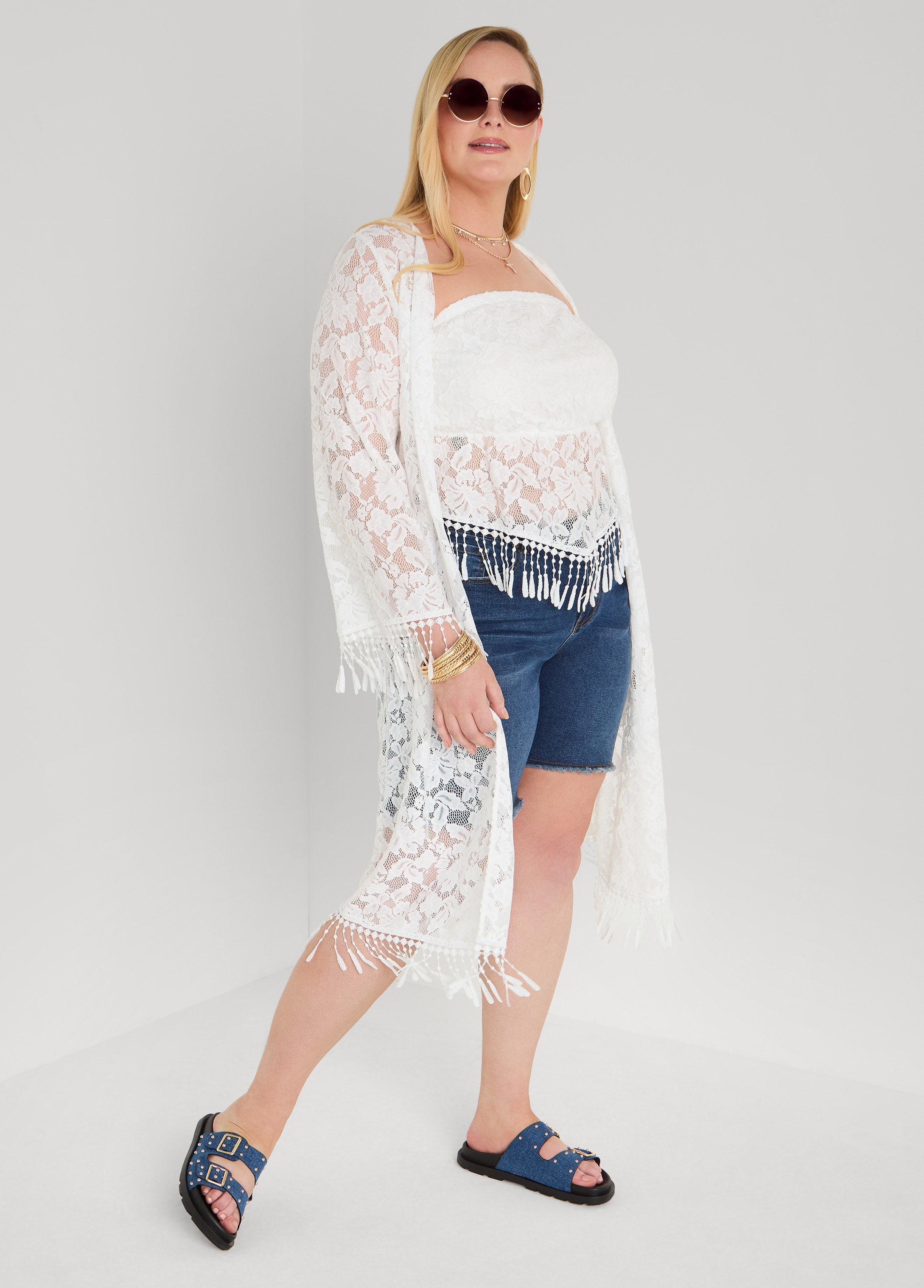Fringed Floral Lace Tube Top