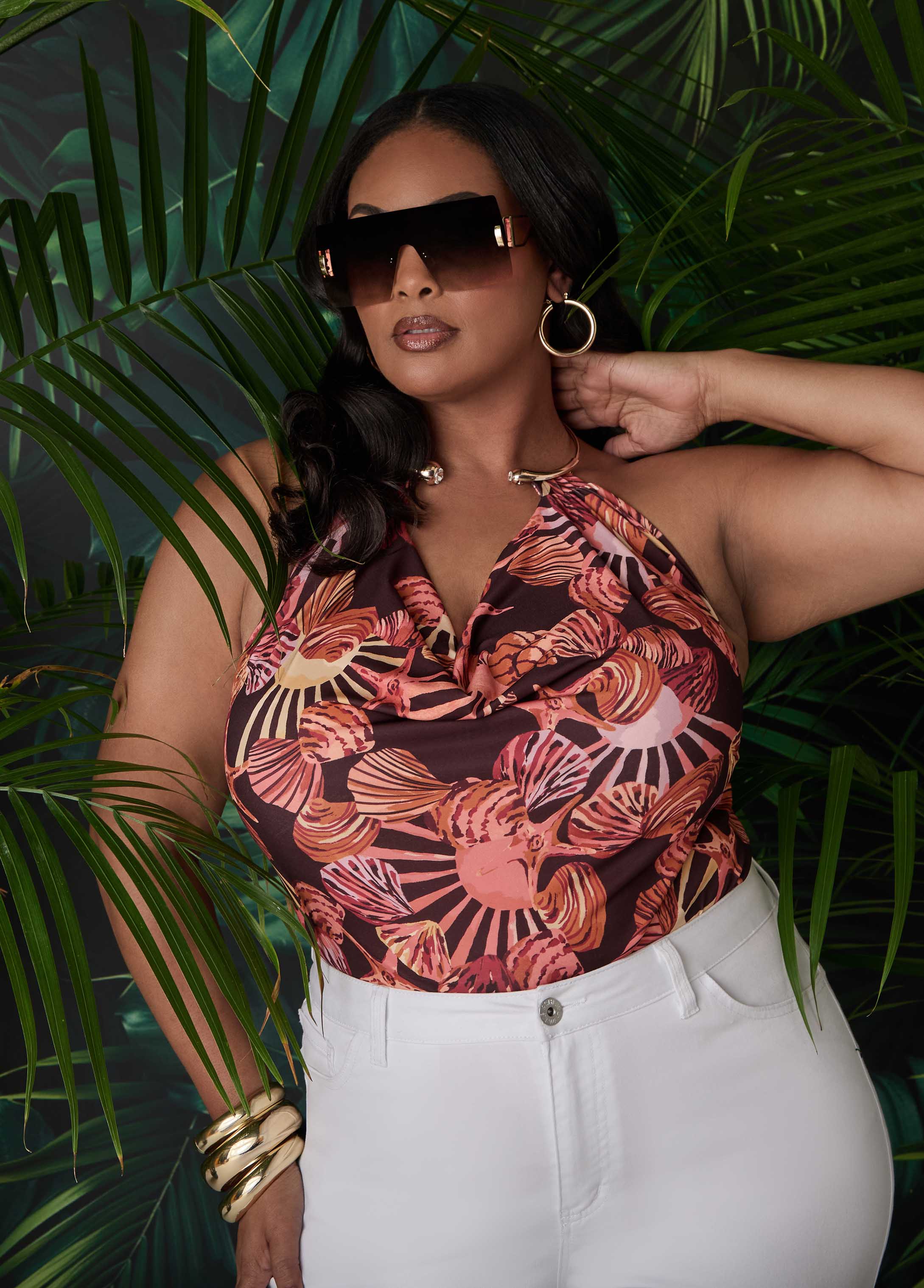 Seashell Print Necklace Halter Top