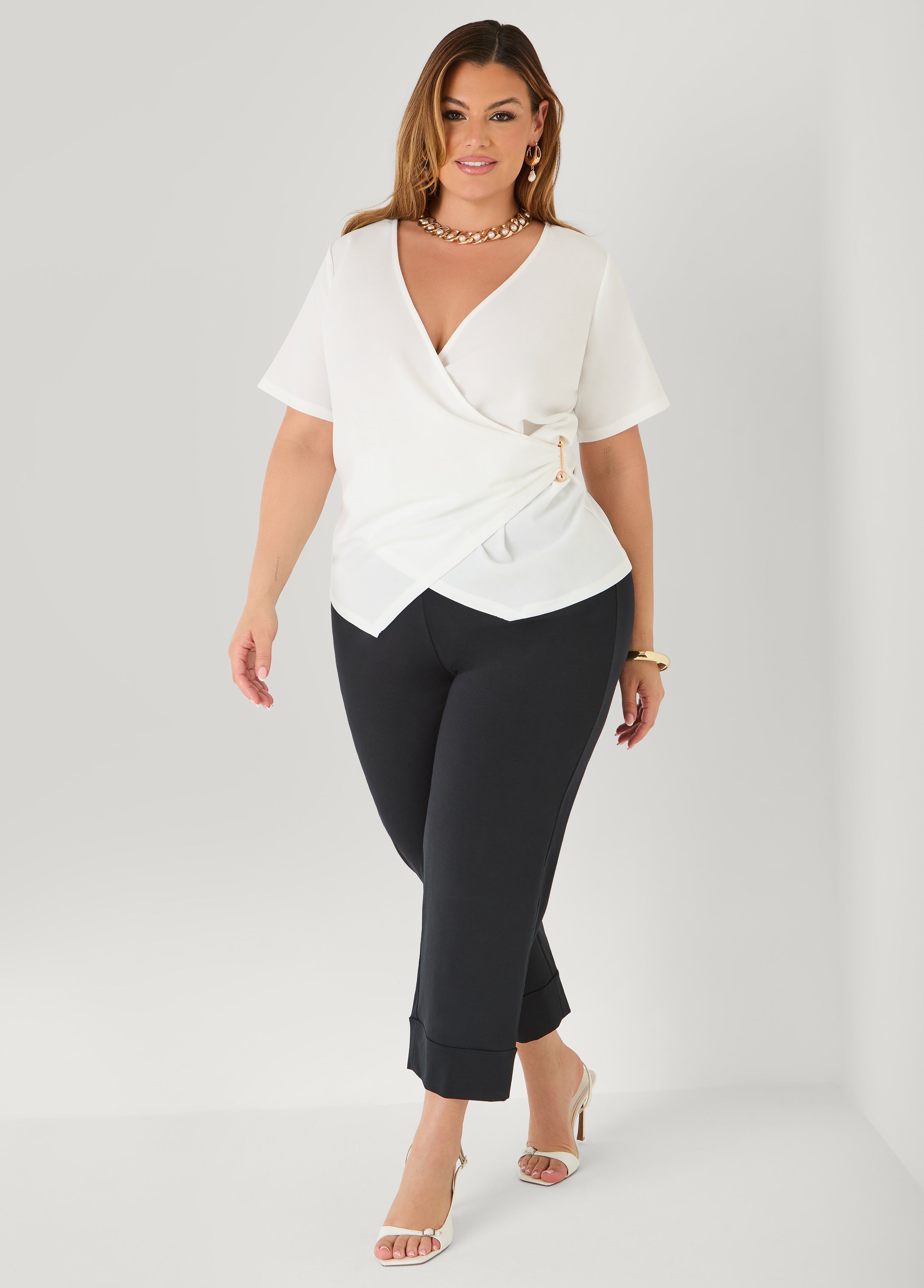 Embellished Faux Wrap Top