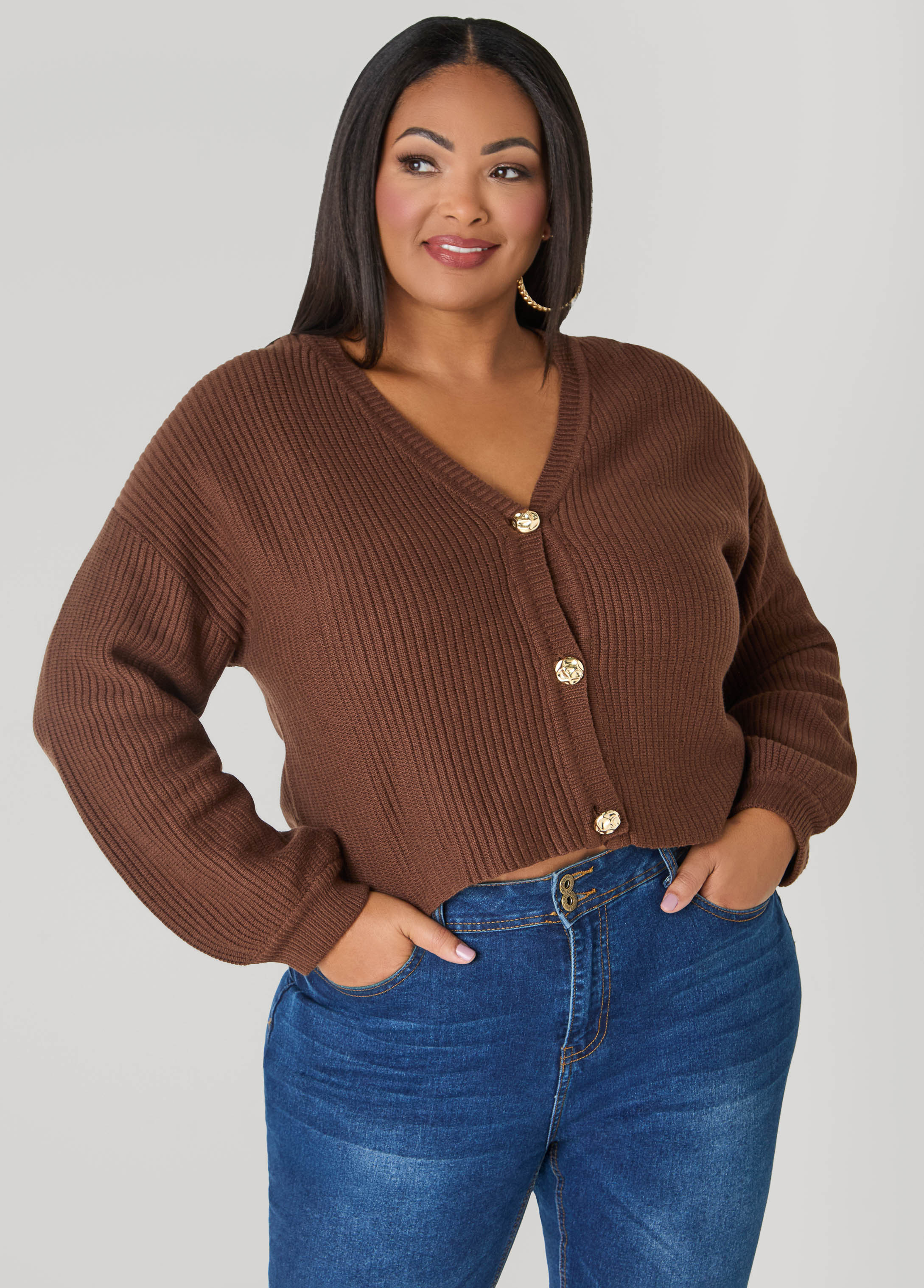 Cropped Ribbed Knit Sweater