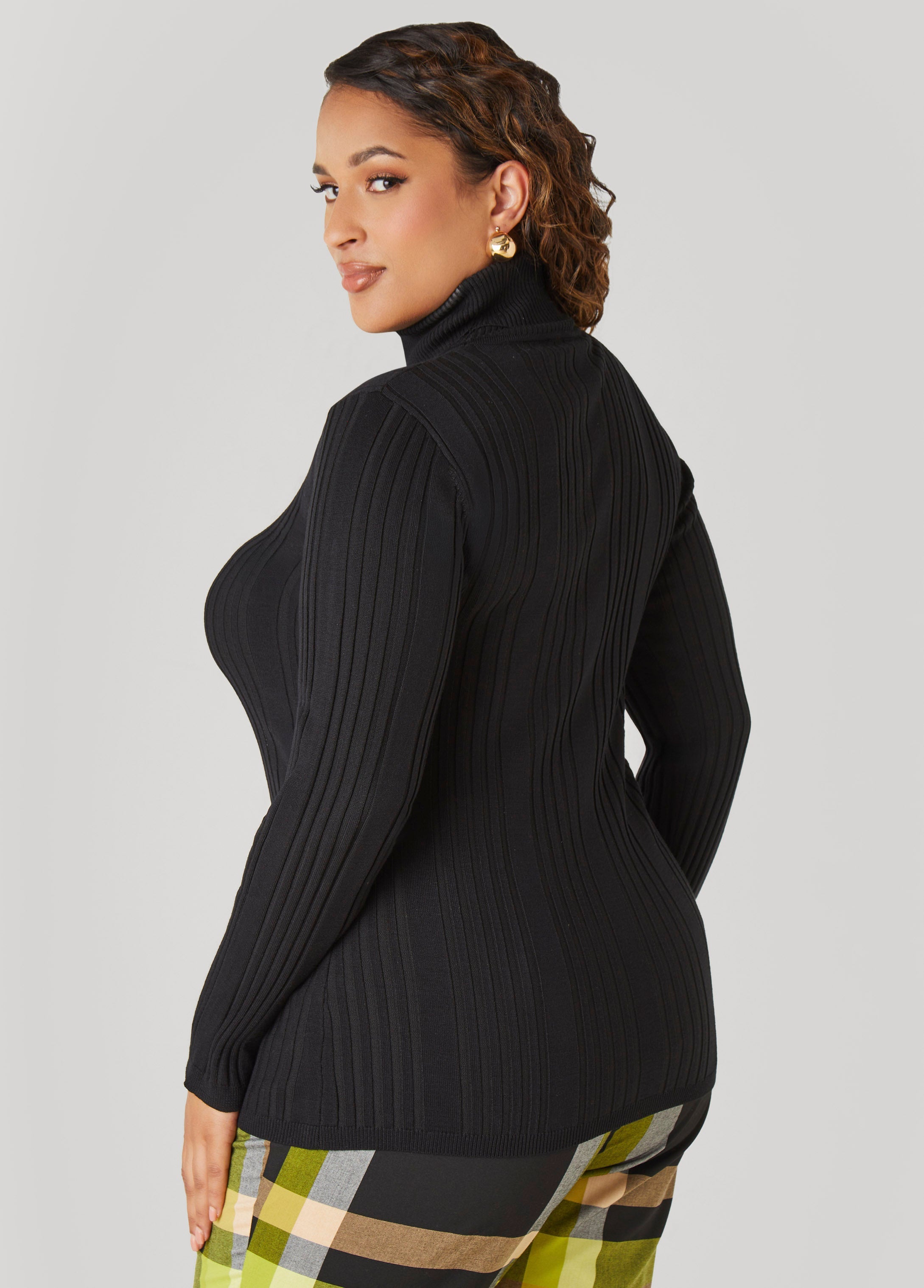 Turtleneck Ribbed Knit Sweater