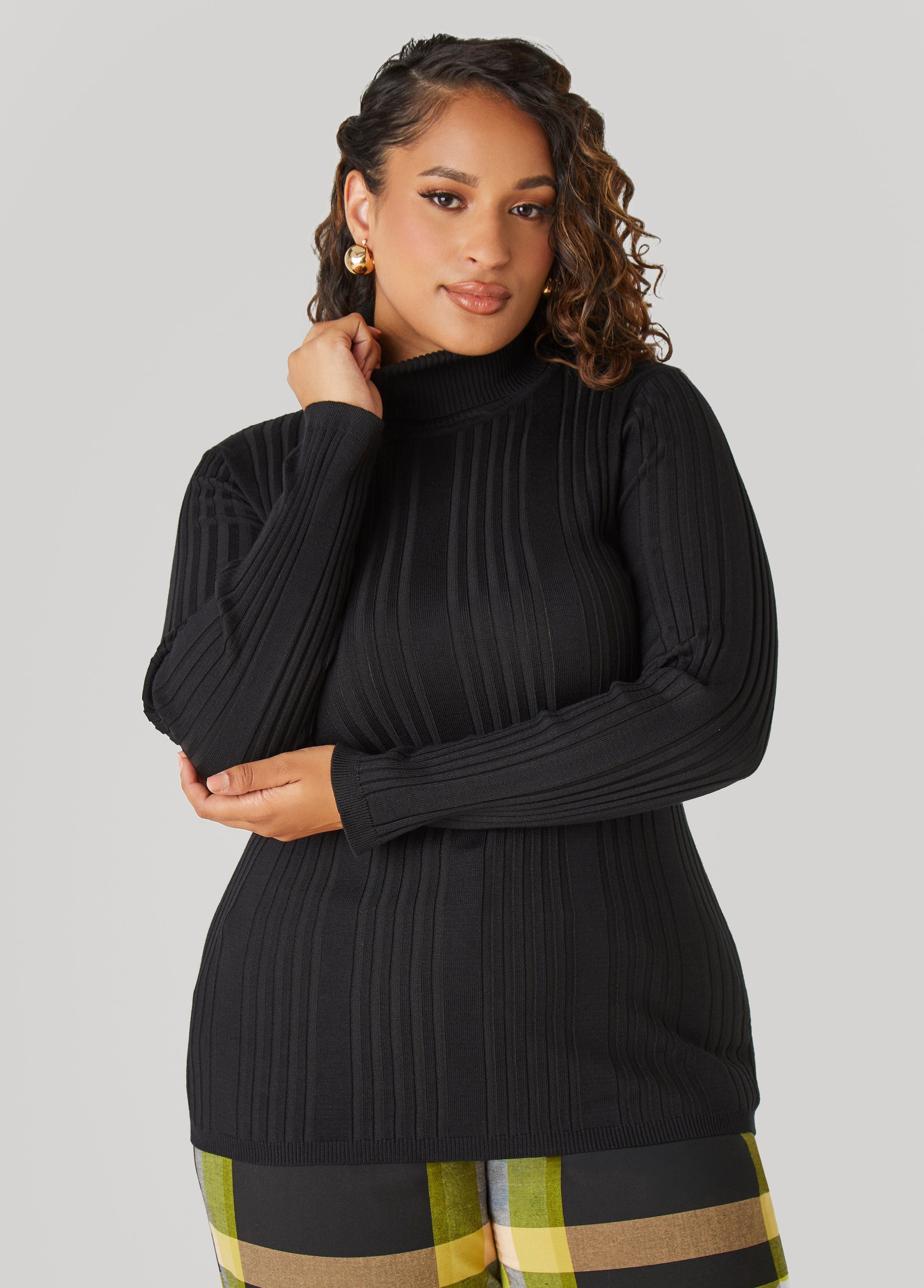 Turtleneck Ribbed Knit Sweater