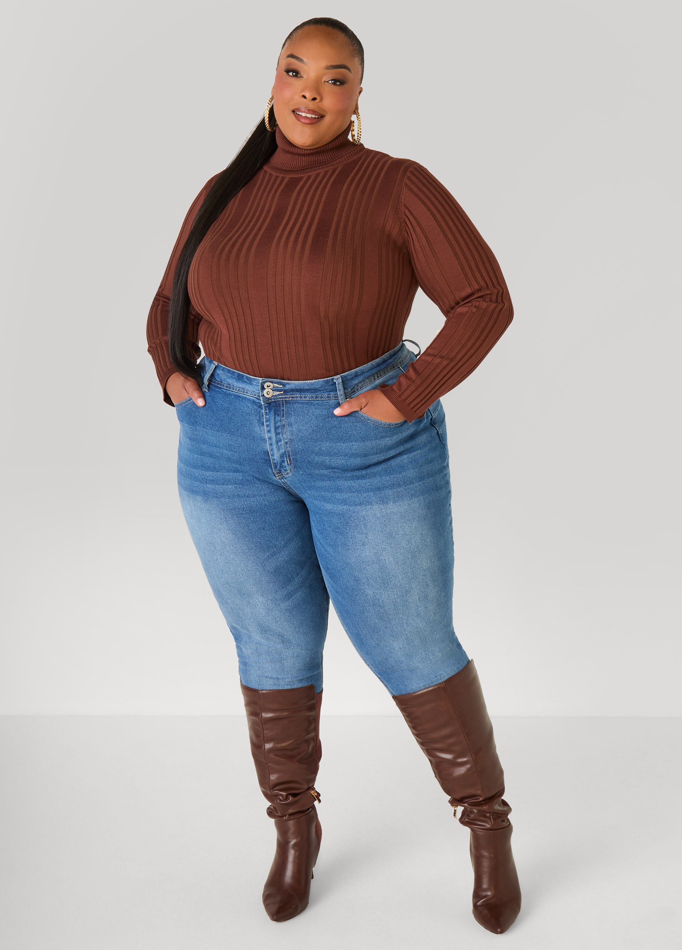 Turtleneck Ribbed Knit Sweater