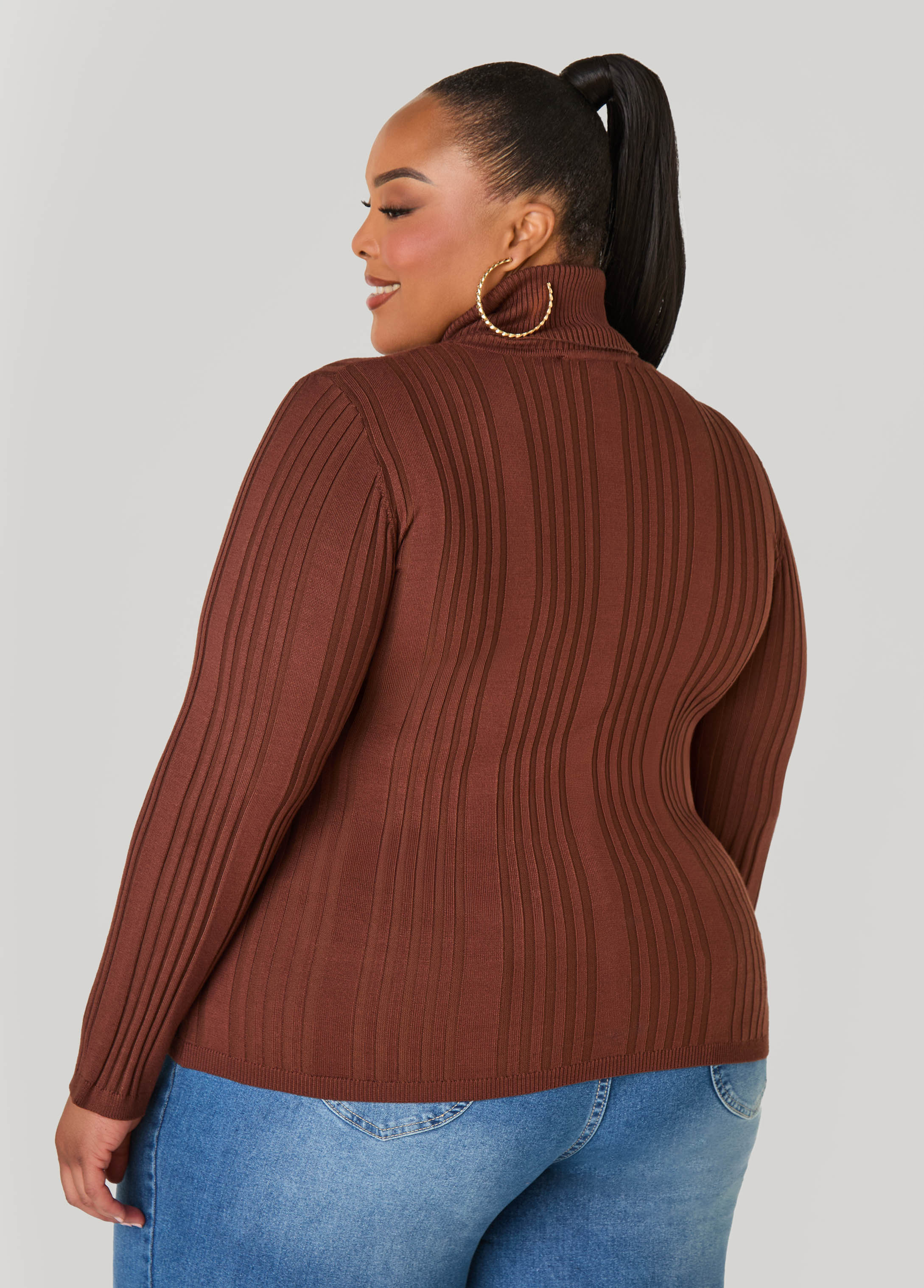 Turtleneck Ribbed Knit Sweater