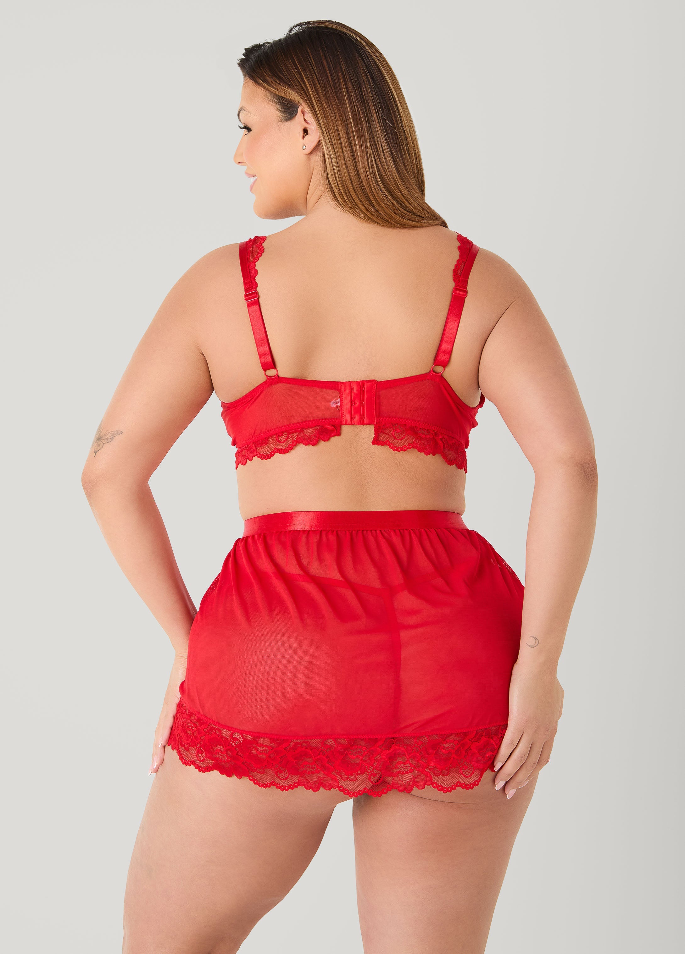 Mesh Bra And Skirt 3 Pc Set