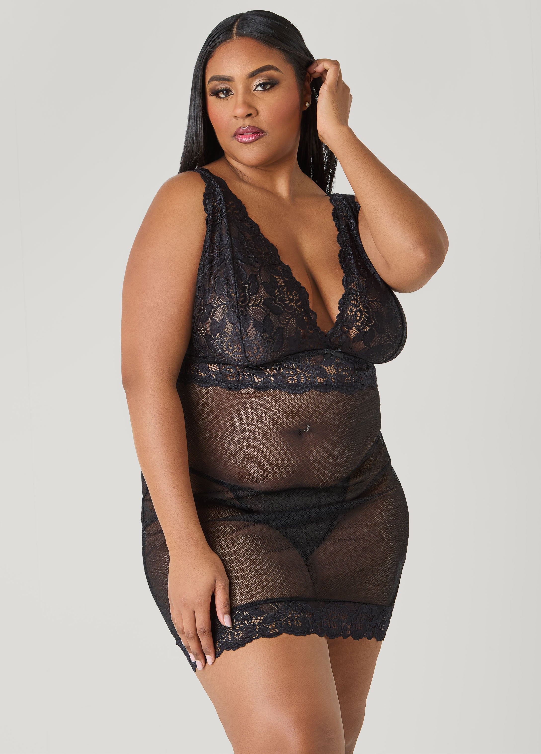 Lace Paneled Chemise Set