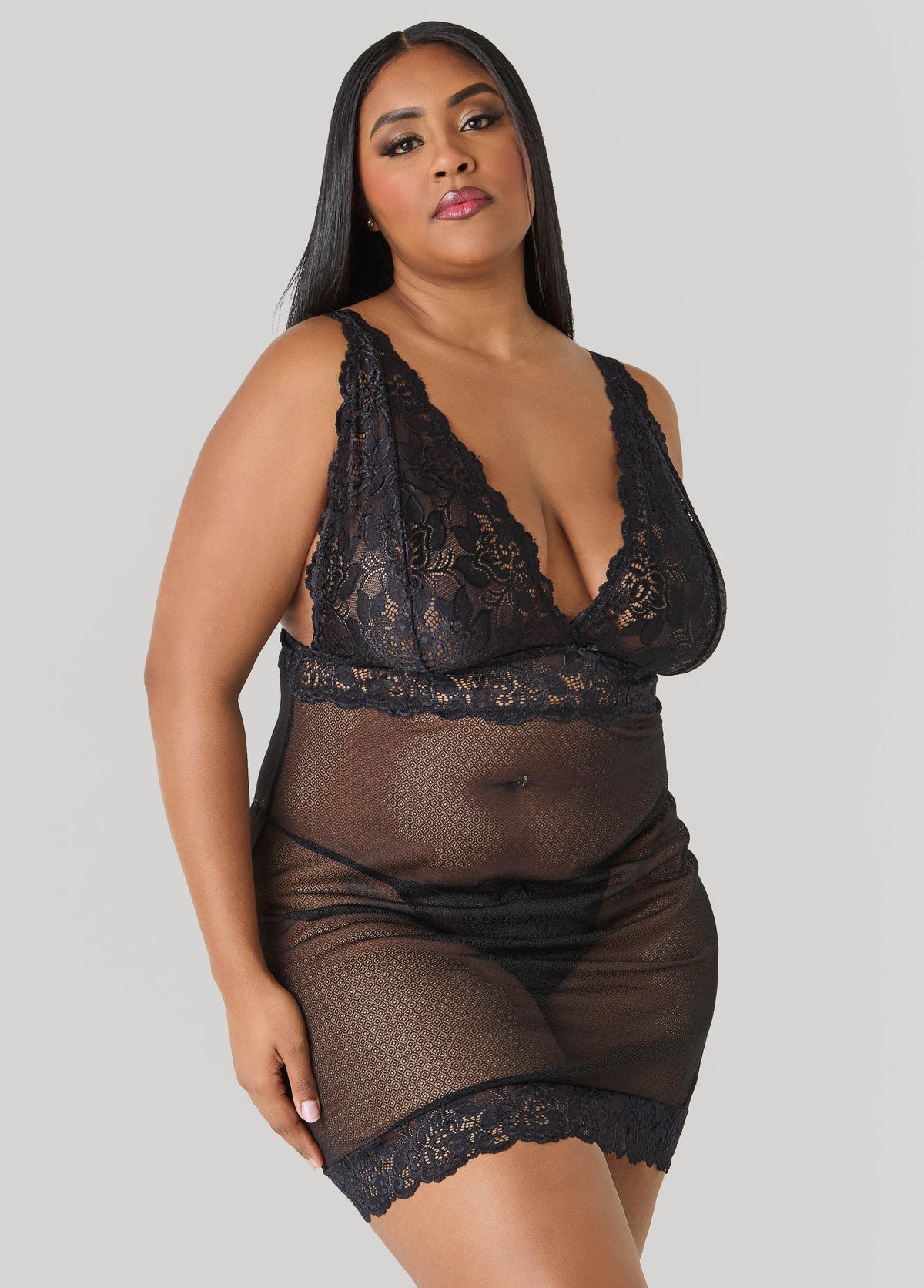 Lace Paneled Chemise Set