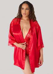 Lace Paneled Satin Robe
