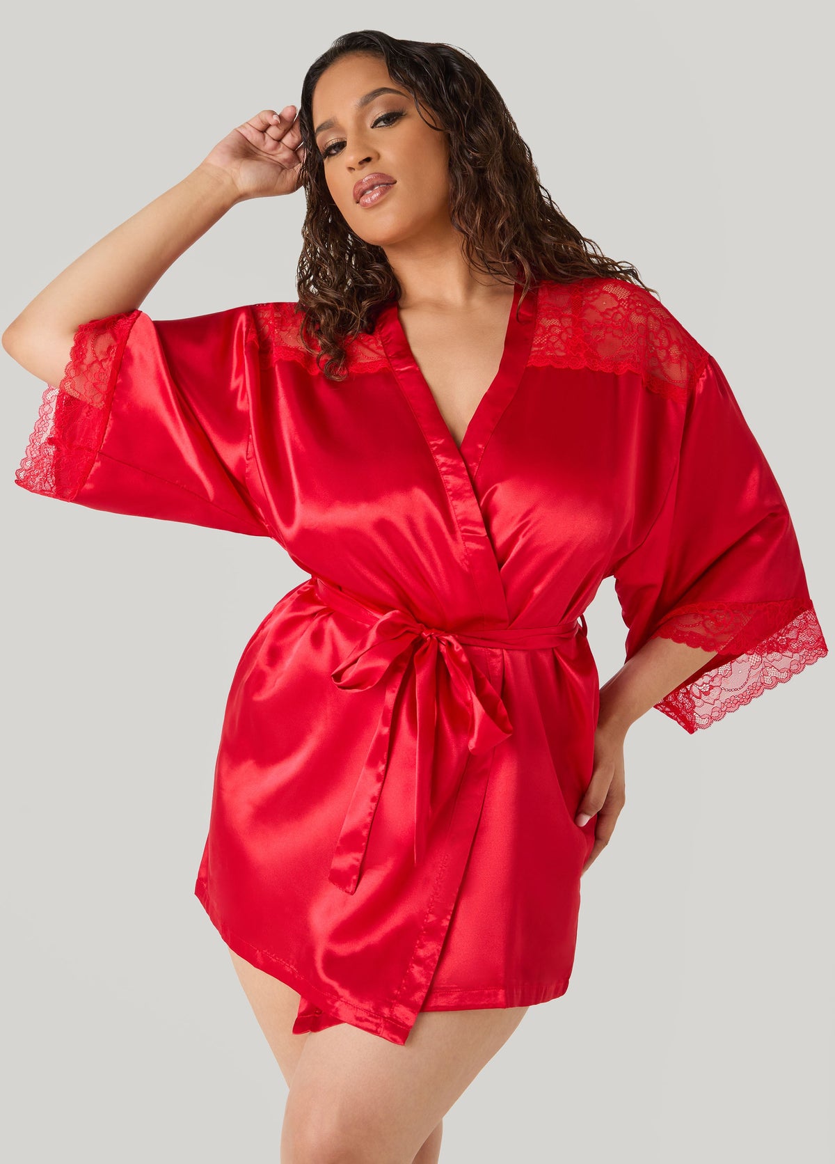 Lace Paneled Satin Robe