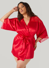Lace Paneled Satin Robe