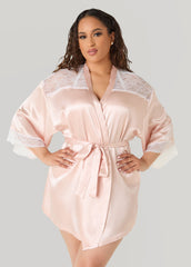 Two Tone Lace Paneled Satin Robe