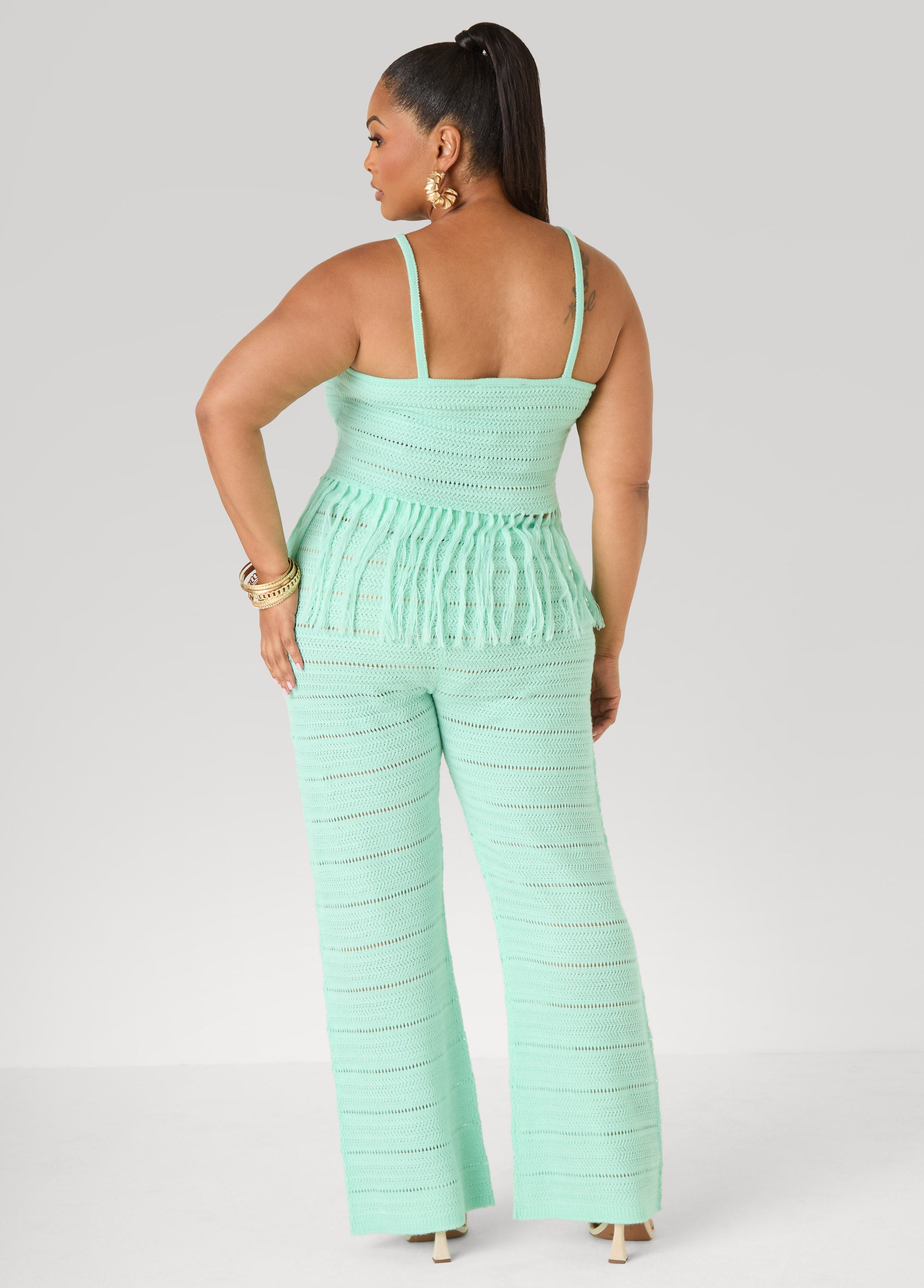 Beaded Fringe Crochet Coverup Set