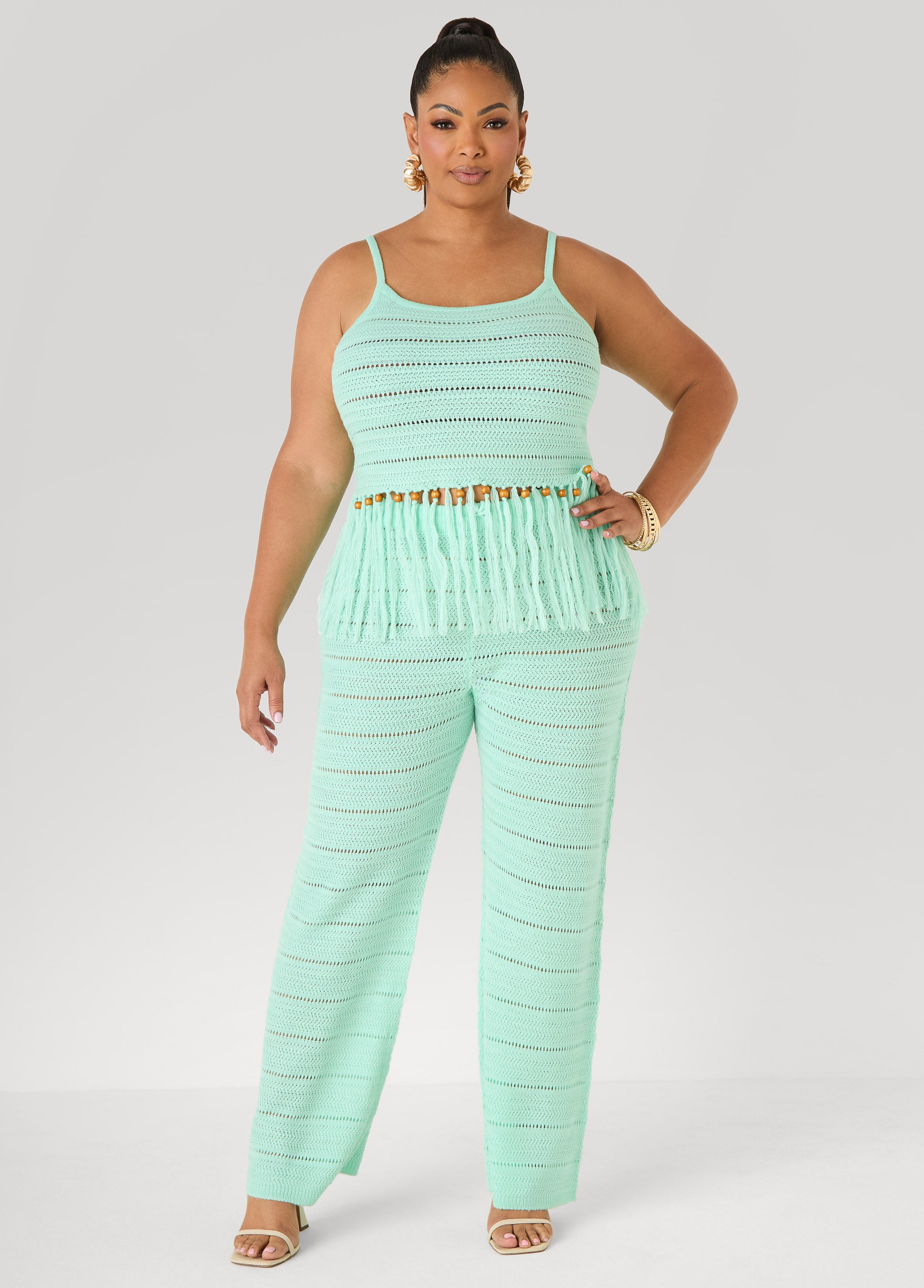 Beaded Fringe Crochet Coverup Set