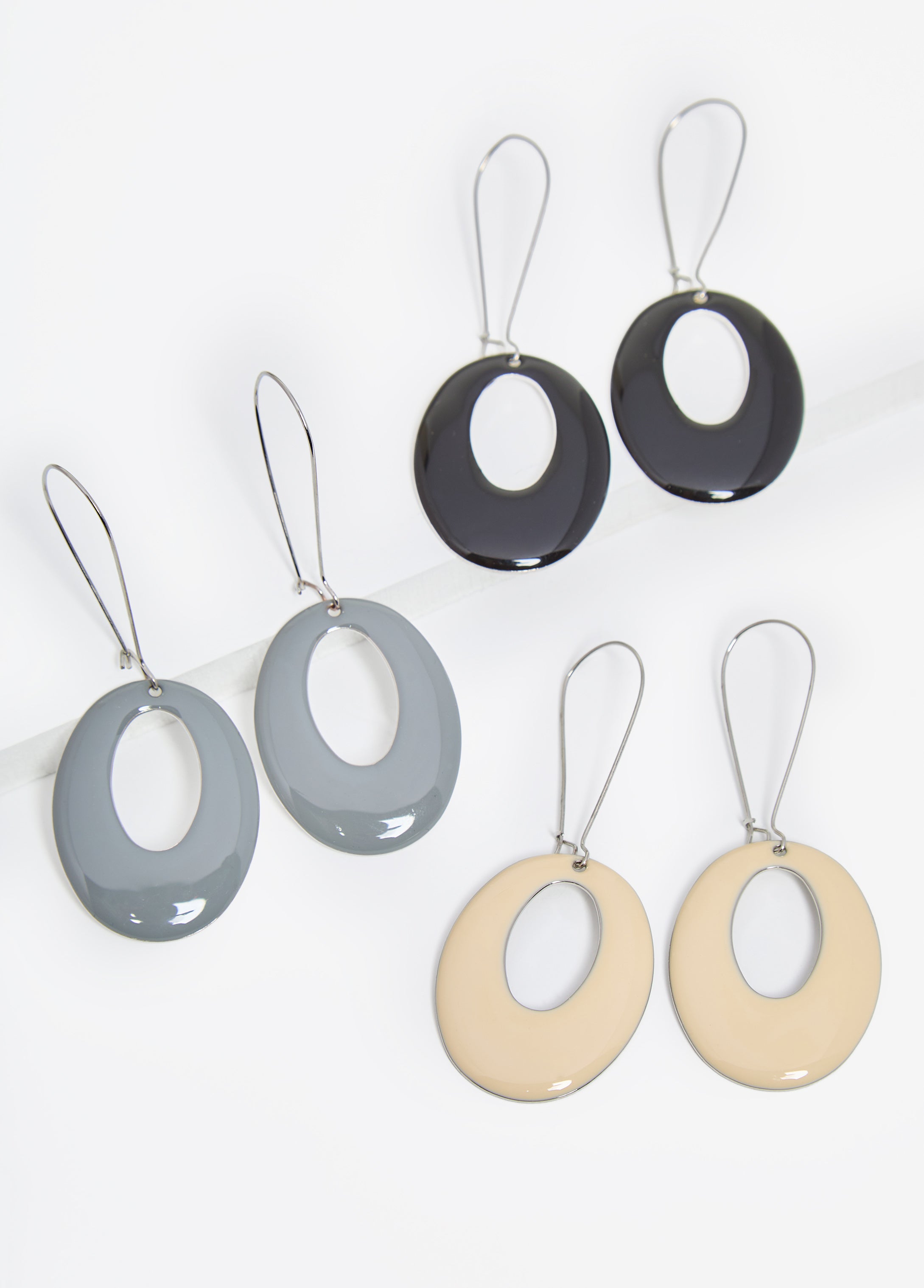 Set Of 3 Silver Tone Wire Earrings