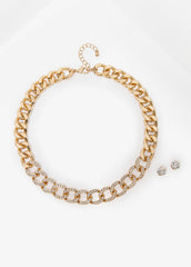 Crystal Cuban Link Necklace Set