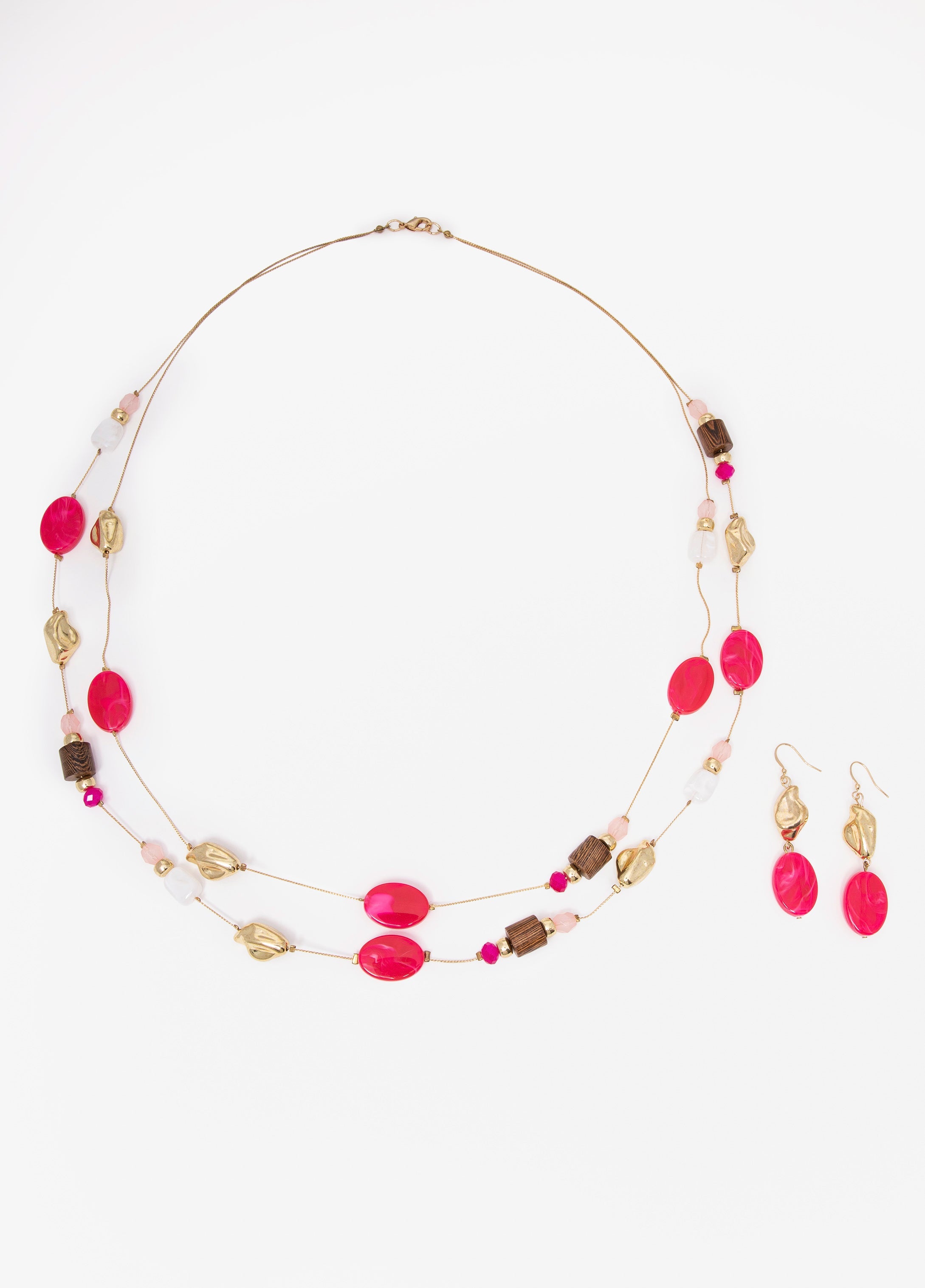 Wood And Bead Necklace Set
