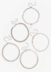 Set Of Five Silver Tone Bracelets