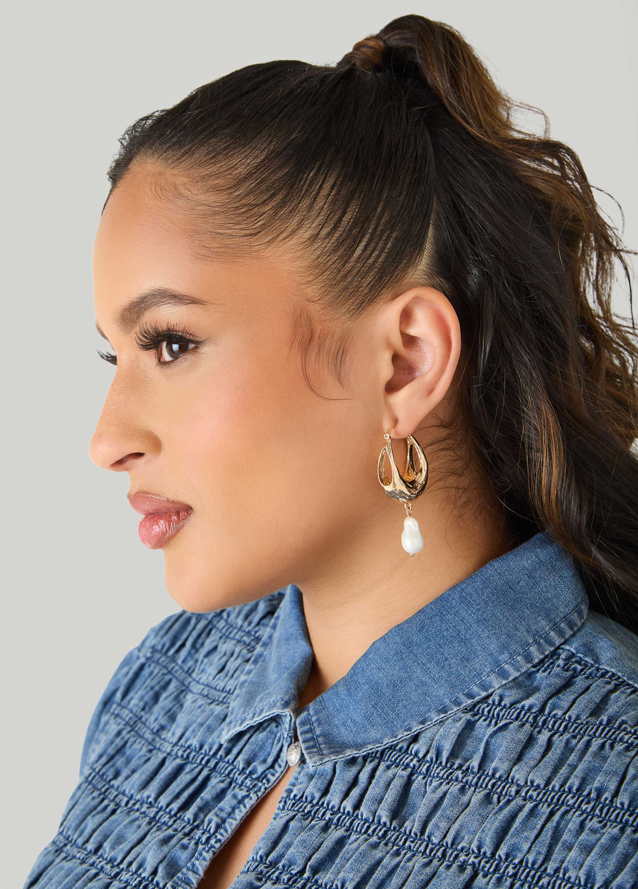 Faux Pearl Gold Huggie Earrings