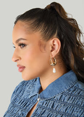 Faux Pearl Gold Huggie Earrings