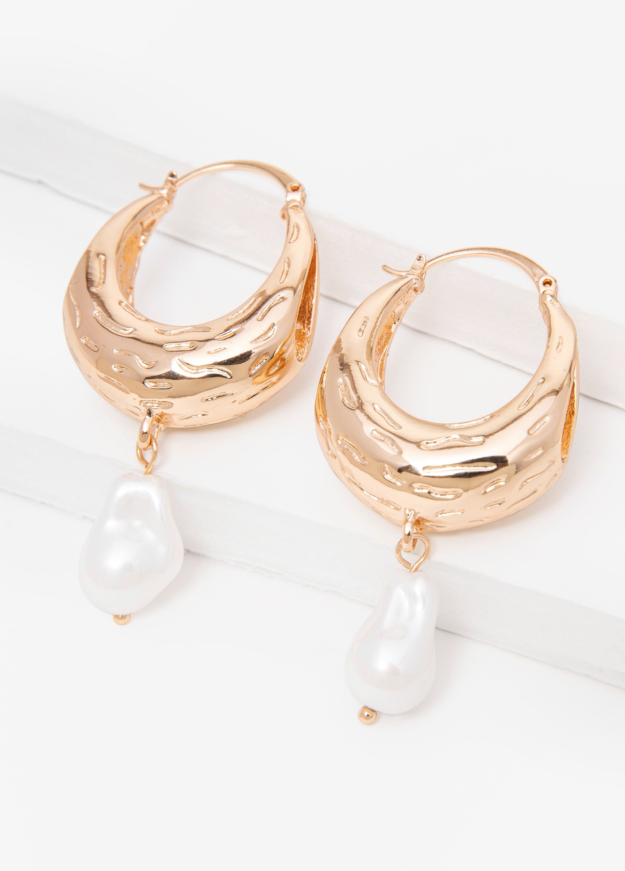 Faux Pearl Gold Huggie Earrings
