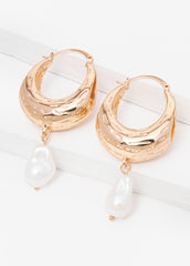 Faux Pearl Gold Huggie Earrings