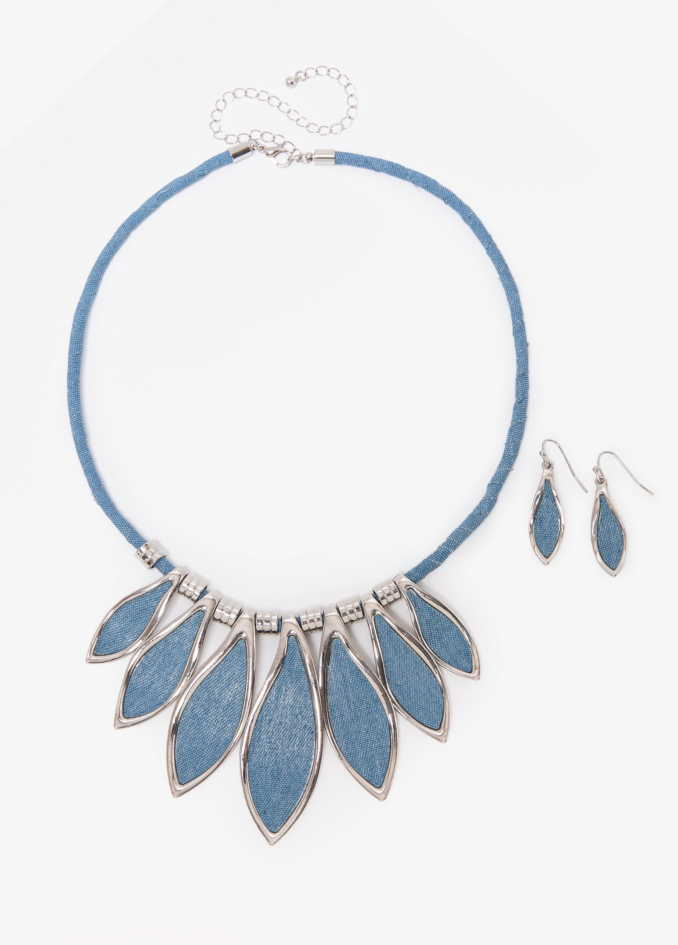 Denim Necklace And Earrings Set