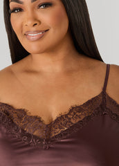 Lace Trimmed Satin Chemise Set
