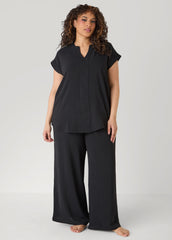 Textured V Neck Pajama Set