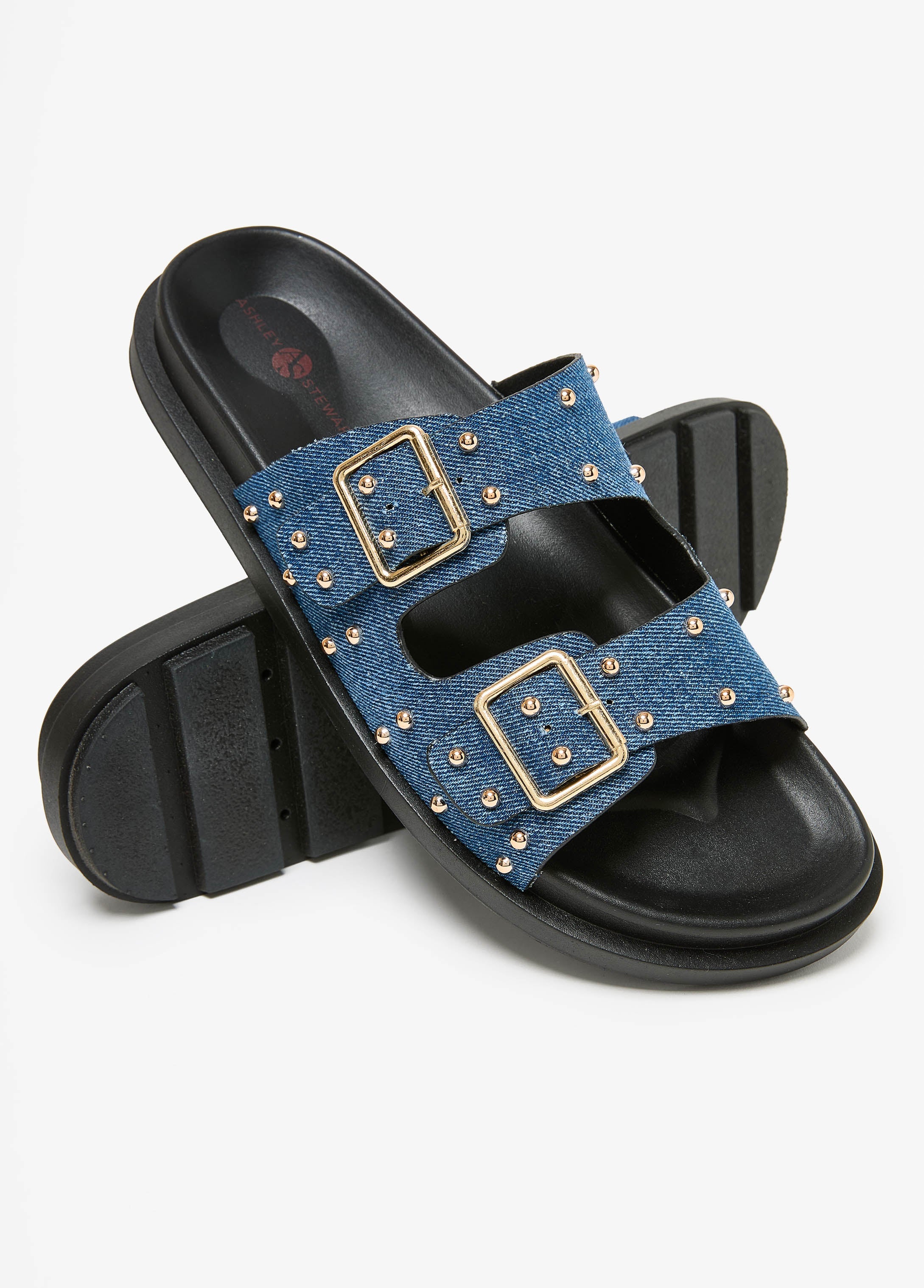 Studded Denim Slide Sandals